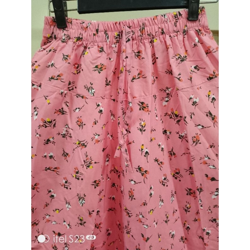 Rok payung lebar/Rok katun panjang/Motif bunga