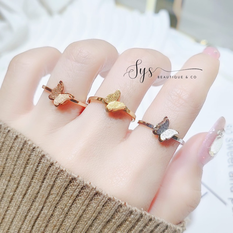 Cincin titanium butterfly anti karat persis mas asli 18k / cincin titanium korean