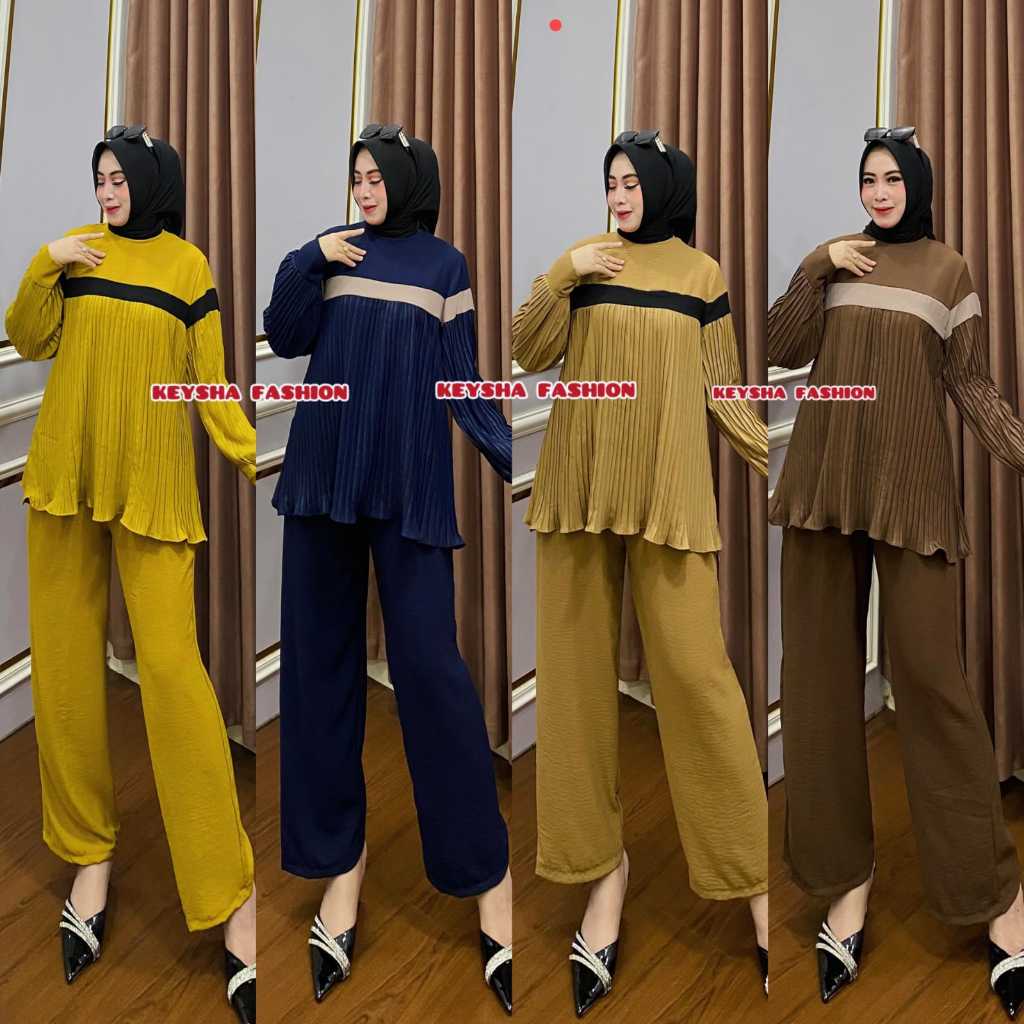 Setcel crinkle polos plisket by khasanah store46 setelan baju celana wanita setelan wanita cantik te
