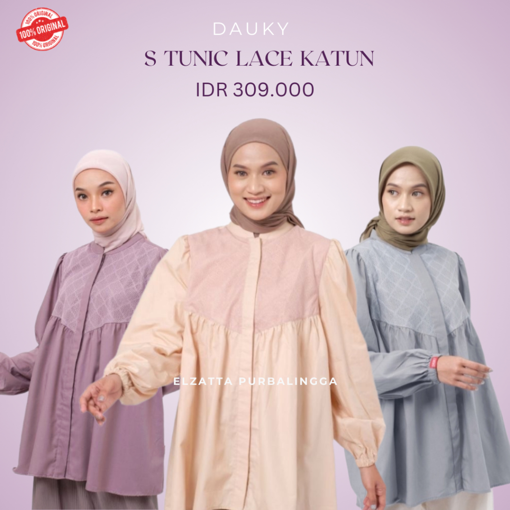 Dauky S Tunic Lace Katun Tunik Bahan Katun Mix Brukat Bagian Depan Busui Friendly