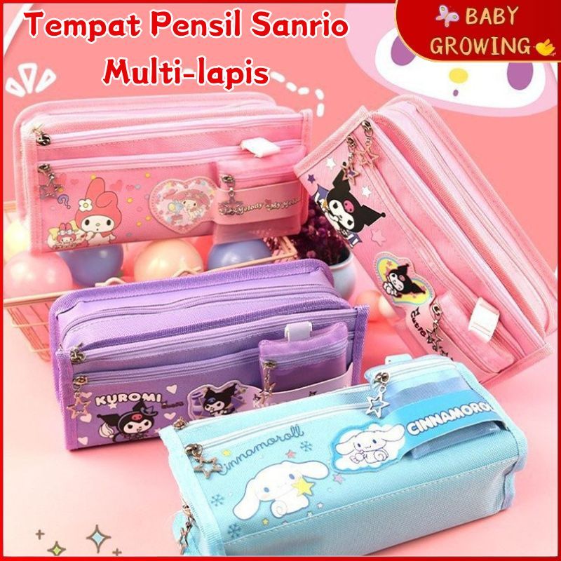 

Sanrio Kotak Pensil Besar Kapasitas Lucu Anak Pensil Tempat + Dompet Kuromi Melody Kotak Alat Tulis Multifungsi