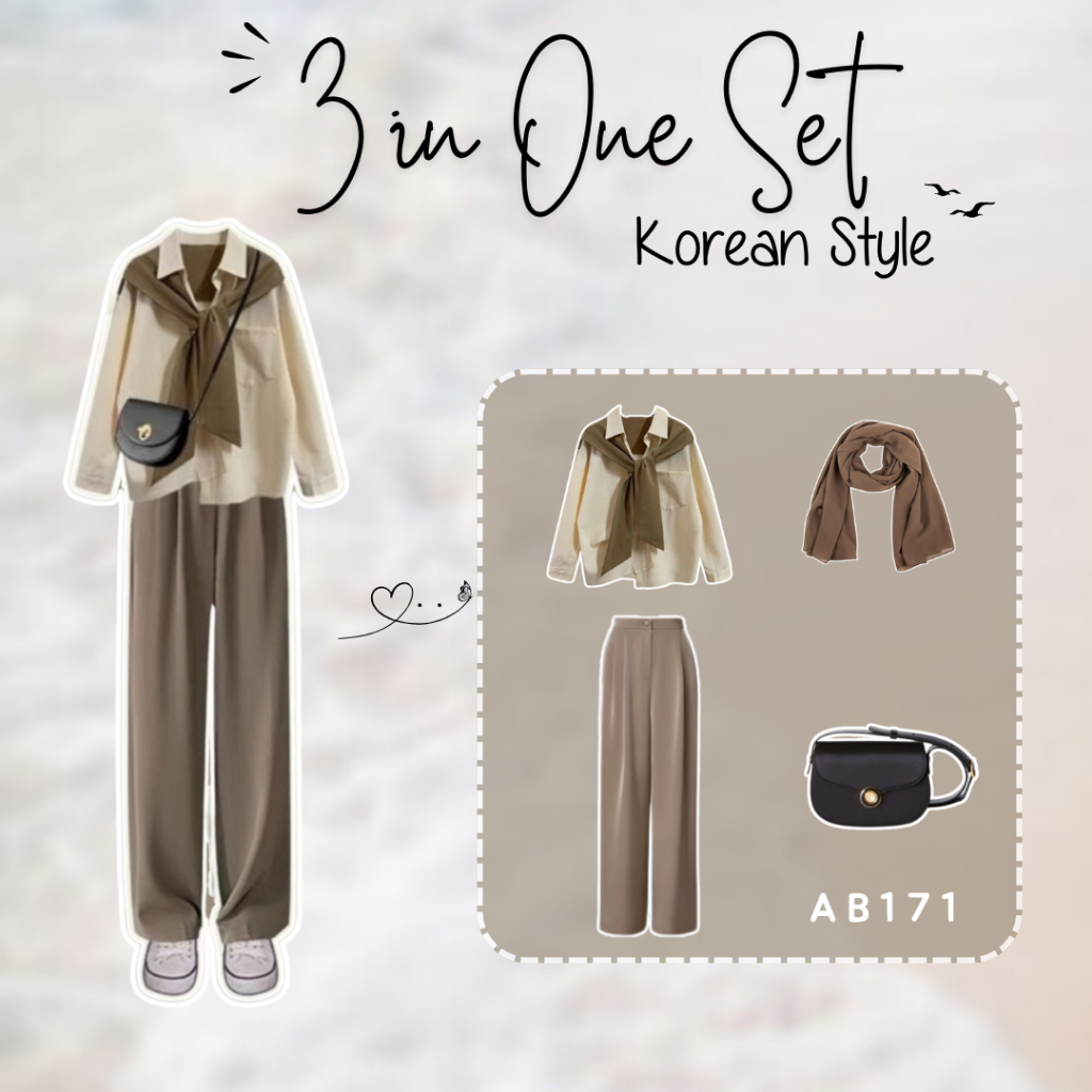 Godiva Outfit 3 In 1 Set AB171 - One Set Korean Style Hijab Ootd Nongki Setelan Wanita Kekinian Outf