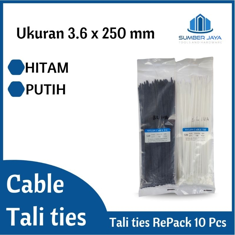 

Kabel ties tali ties hitam putih 3.6 x 250 mm RePack per 10 pcs