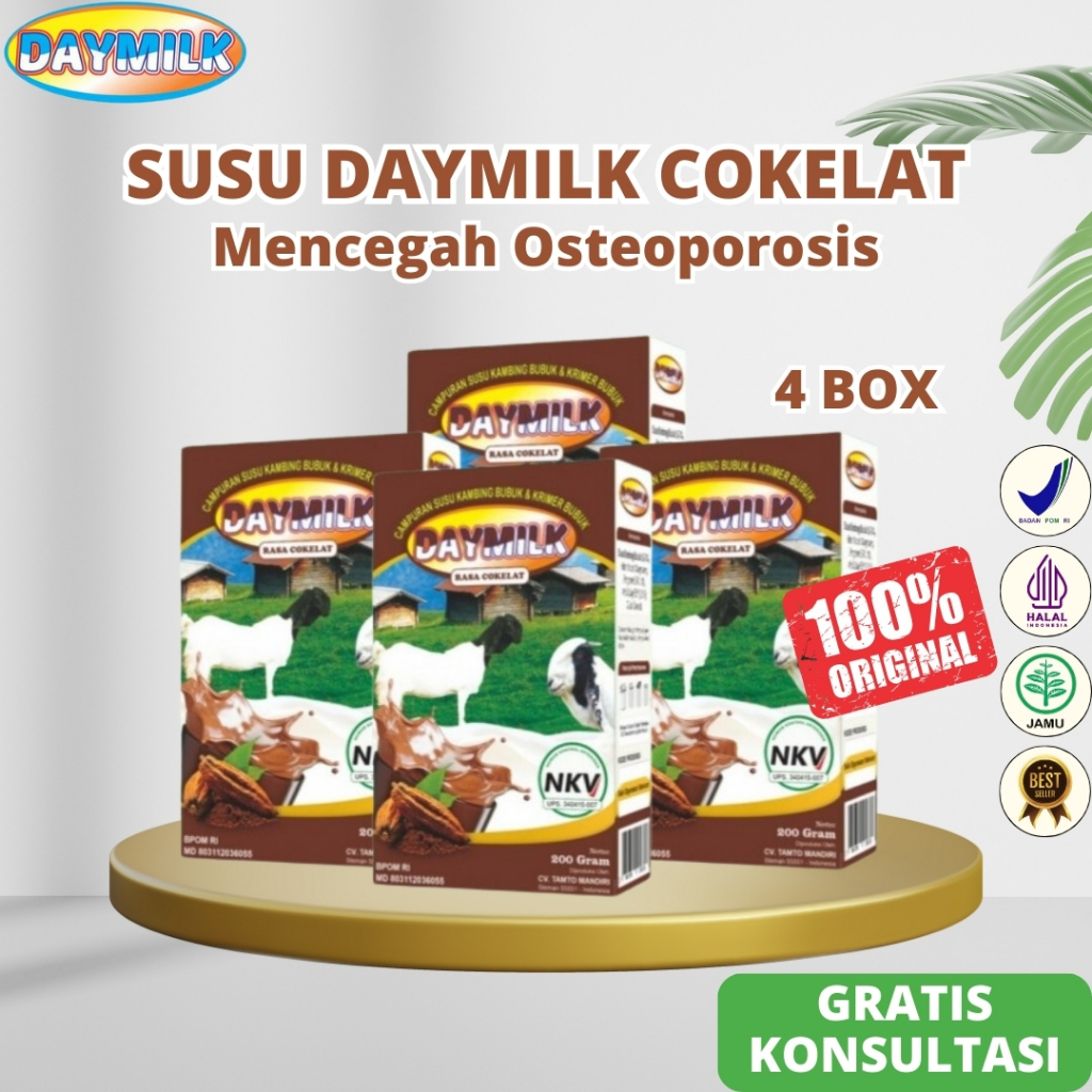 

DAYMILK Cokelat 4 Box - Susu Kambing Etawa Mengatasi Nyeri Sendi Lutut Tulang Keropos Osteoporosis
