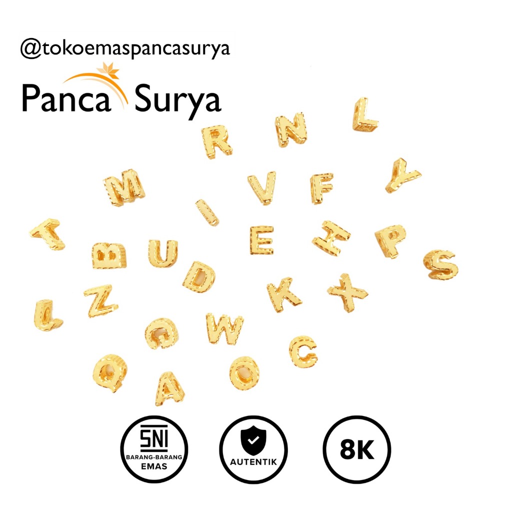 Charm Liontin Gelang Huruf Balok Alphabet Emas 8K, MN220