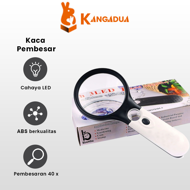 

KANGADUA 2in1 Magnifier Kaca Pembesar Dengan Lampu 3 LED Untuk Membaca Magnifying Glass Lurus Plus Lampu LED