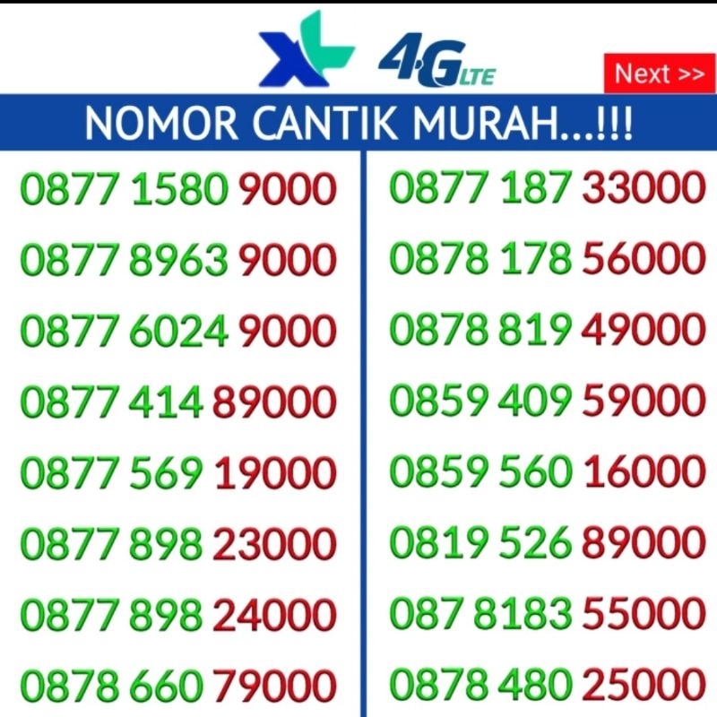 Kartu Perdana Nomor Cantik XL 4G LTE 8000