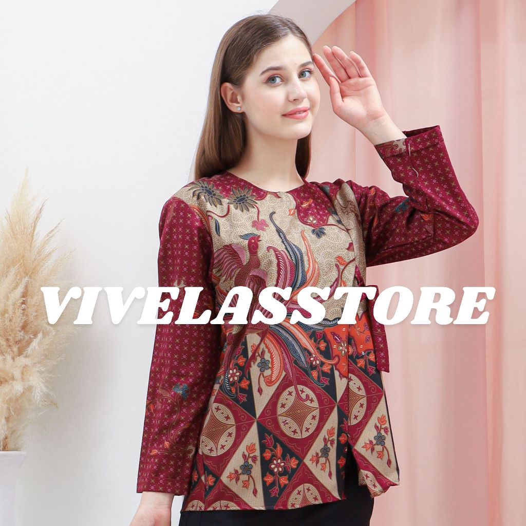 ATASAN BLOUSE BATIK LENGAN BALON UKURAN (M L XL XXL) - ATASAN WANITA KANTOR WANITA PEREMPUAN DEWASA