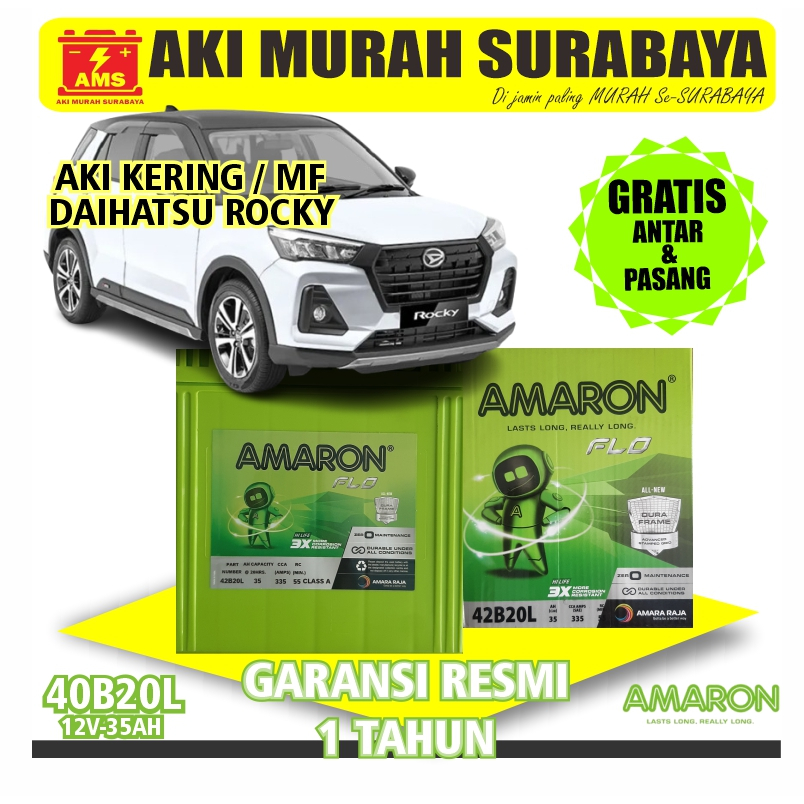 AKI KERING MOBIL DAIHATSU ROCKY AMARON HILIFE PRO 12V 35AH GARANSI 1 TAHUN