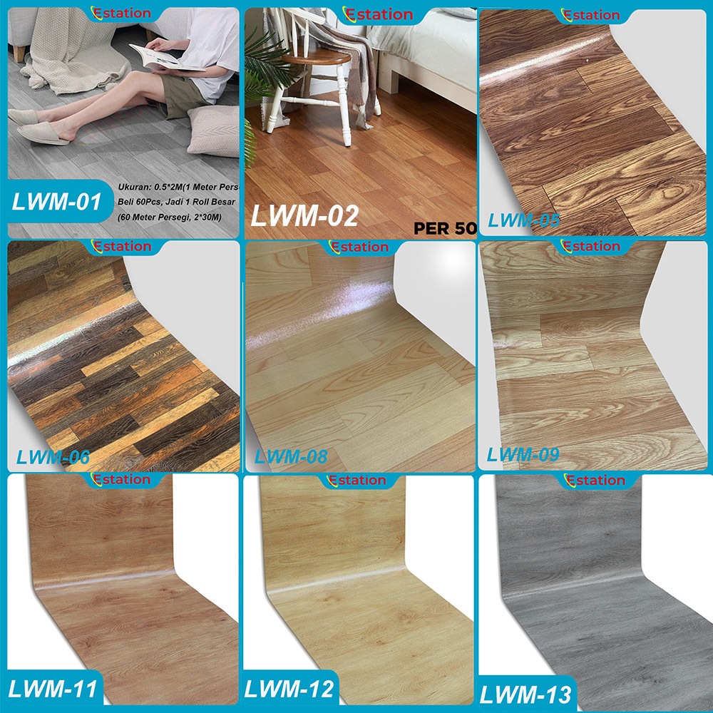 Estation - KARPET LANTAI VINYL GULUNGAN TEBAL 0.7 MM Dekorasi Lantai 1 x 1 Meter