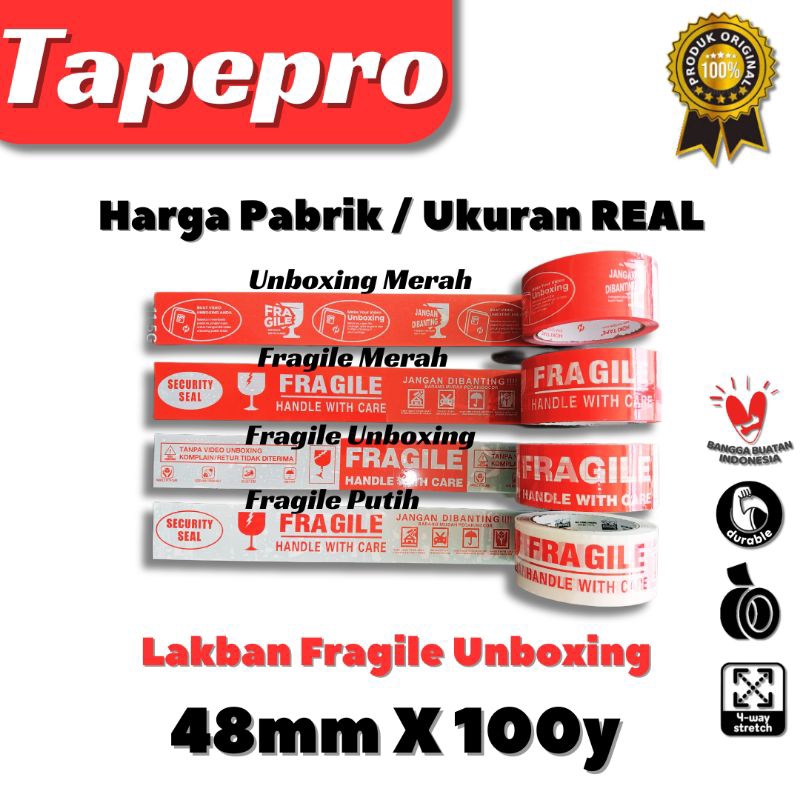 (Min 3Pcs) Lakban Fragile Merah Putih Unboxing Premium Mix