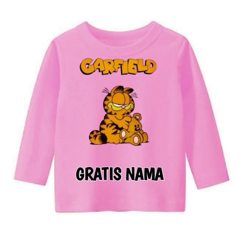 Baju Anak Kaos GARFIELD Atasan Lengan Panjang Gratis Nama