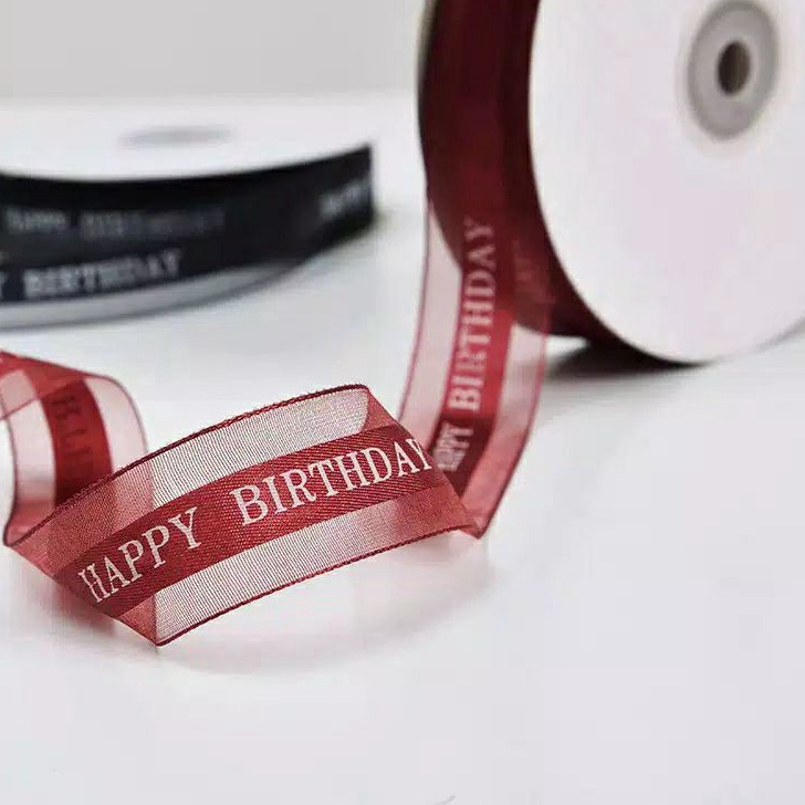 

2 IN 1 Pita HAPPY BIRTHDAY per roll Souvenir Hamper Ultah kue dan bunga pita organdi