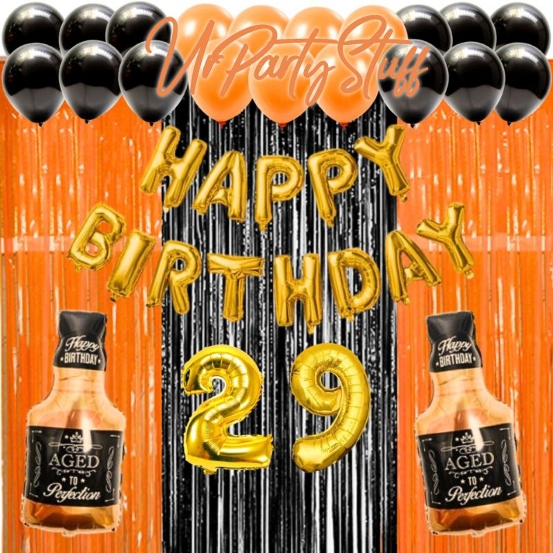 Paket dekorasi ulang tahun tema black orange/Paket dekorasi Happy Birthday tema Hitam Orange/Paket B