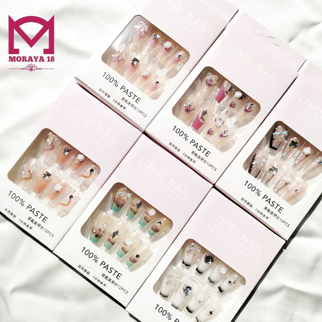 Moraya KP0 Set Kuku Panjang Palsu dengan Lem Fake Nail Art Hand Polish Aesthetic