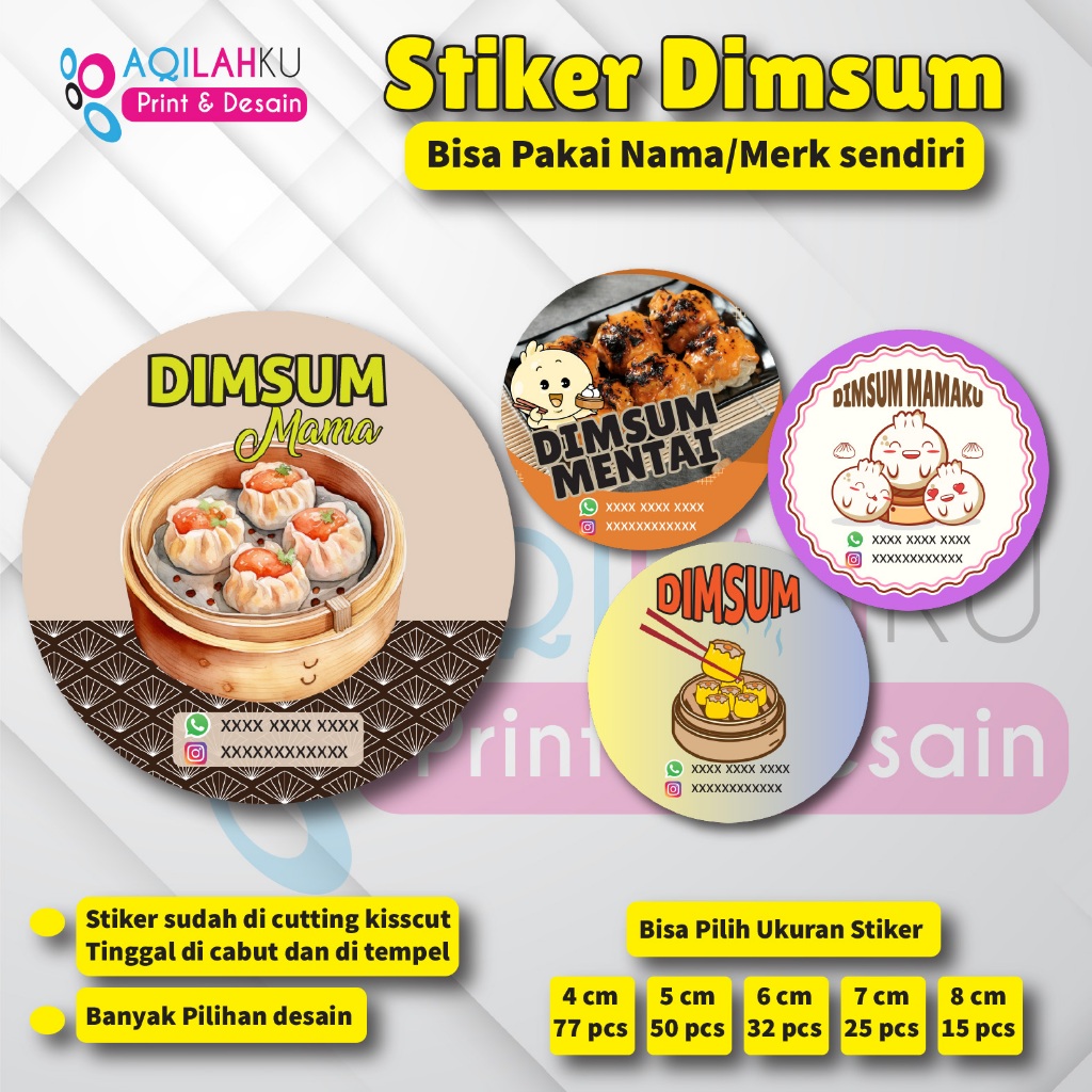 

[Isi 15-77 Pcs] Stiker Dimsum | Sticker Makanan Dimsum | Bisa Custom Nama