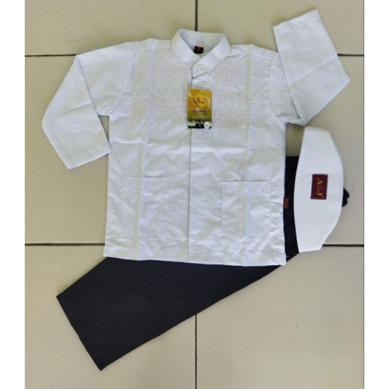 setelan koko anak putih hitam a&j 3-13 th