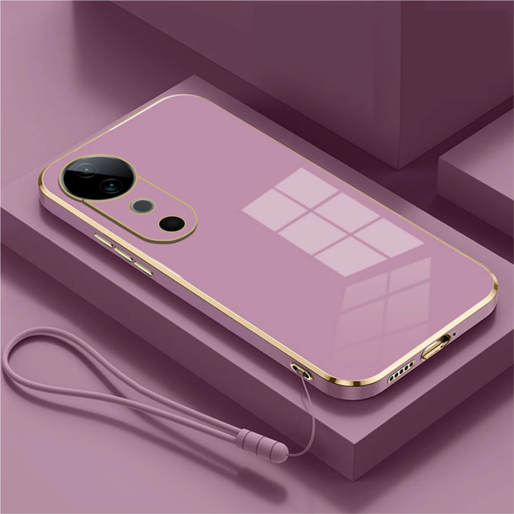 Soft Case Vivo V40 Vivo S19 Casing Elektro Plating Free Tali Strap