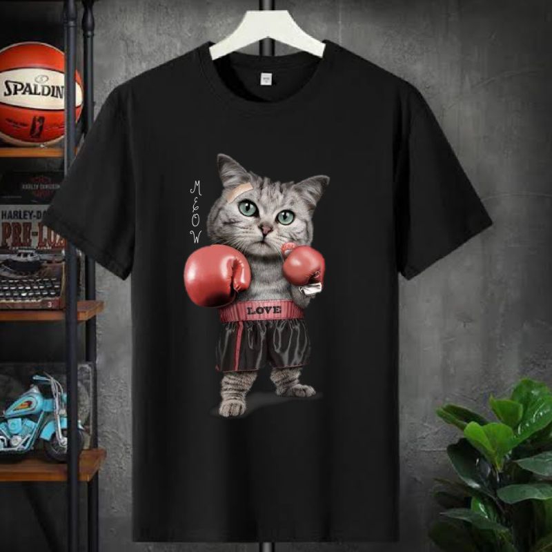 Kaos Distro Cat Boxing Tshirt baju atasan kucing 3D Original cotton combed 24s super soft Premium