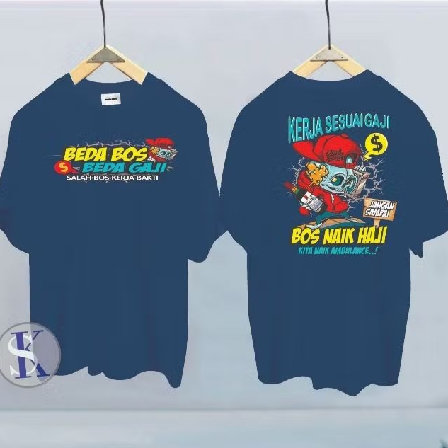 BEDA BOSS BEDA GAJI, PAKAIAN PRIA ATASAN T-SHIRT KAOS KATA-KATA LUCU