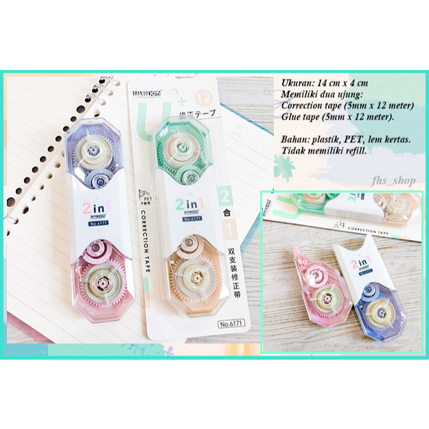 

Correction Tape+Glue Tape 2in1 24 Meter Correction Tape Lucu Lem Dua Sisi Twingo Glue and Correction