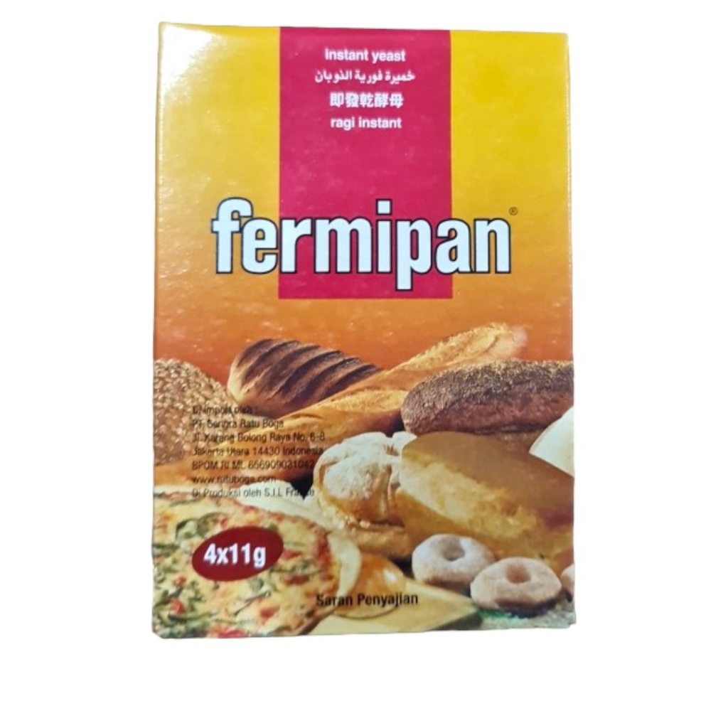 

Ragi kue kering serbuk bubuk instan instant Fermipan fernipan permipan 4 x 11 Gram 1 kotak