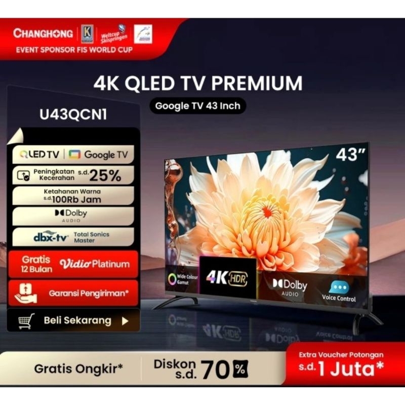 CHANGHONG QLED TV 4K 43 INCH U43QCN1 ANDROID GOOGLE TV