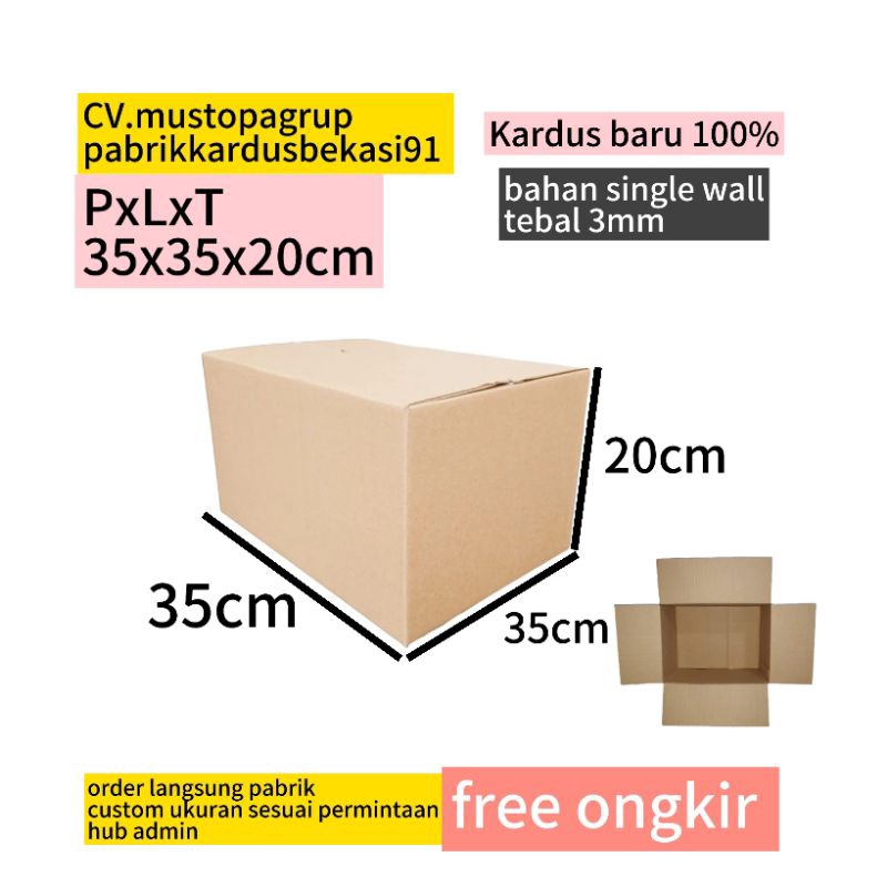 

kardus Packing 35x35x20cm tebal 3mm B/Flute (seukuran dus gulaku,minyak 2L muat barang bubuk 10kg)