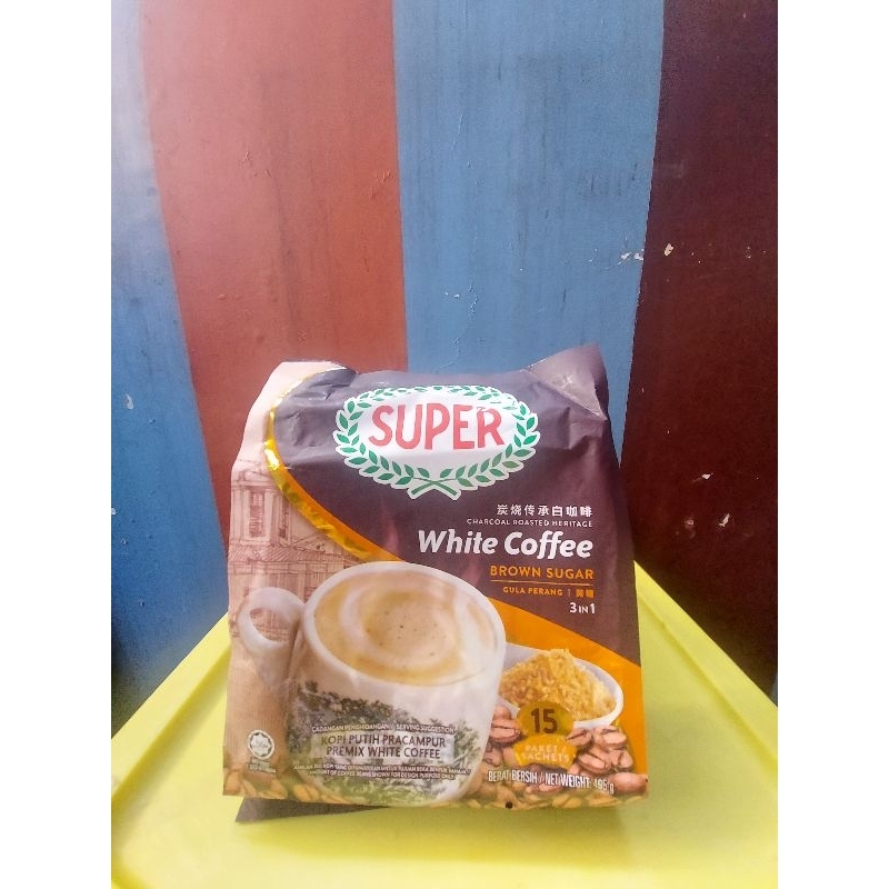 

Super White Coffee Brown Sugar (15x33gr) Super Kopi Putih 3in1 Charcoal Roasted Heritage Brown Sugar