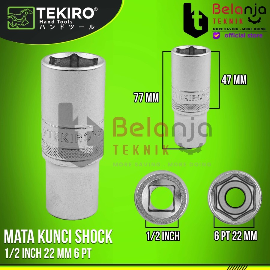 Tekiro Mata Kunci Shock 1/2 Inch 22 mm 6 PT Mata Deep Sok Panjang 1/2"