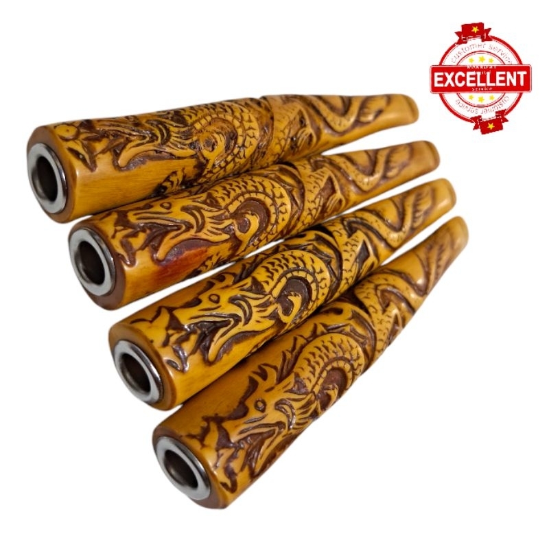 Pipa Once Sari gading Motif ukir Naga+Sarung kulit keren asli 11/12cm