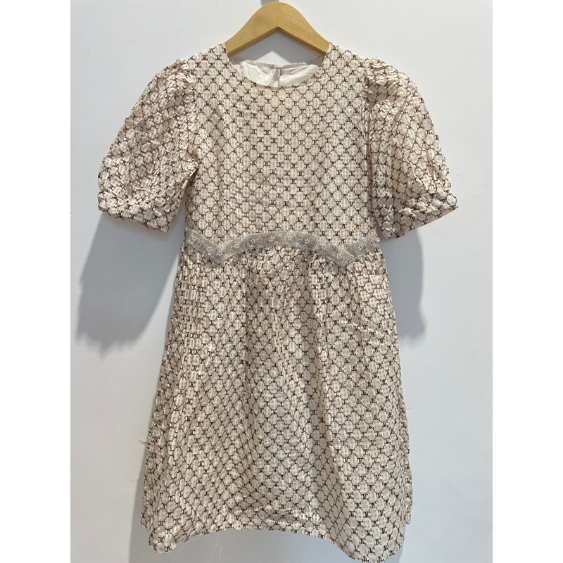 Dress wanita lengan balon pendek cream