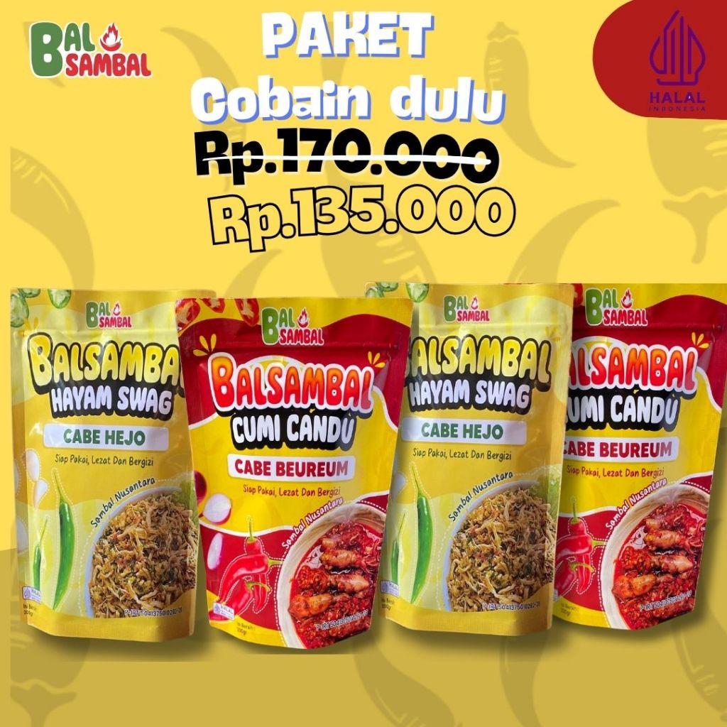 

Balsambal - Paket cobain dulu /Cumi candu 2 pcs / Ayam swag 2 pcs / sambal nusantara