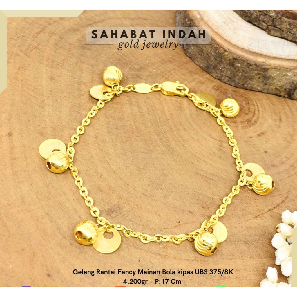 Gelang Emas Rantai Fancy Mainan 375/8K