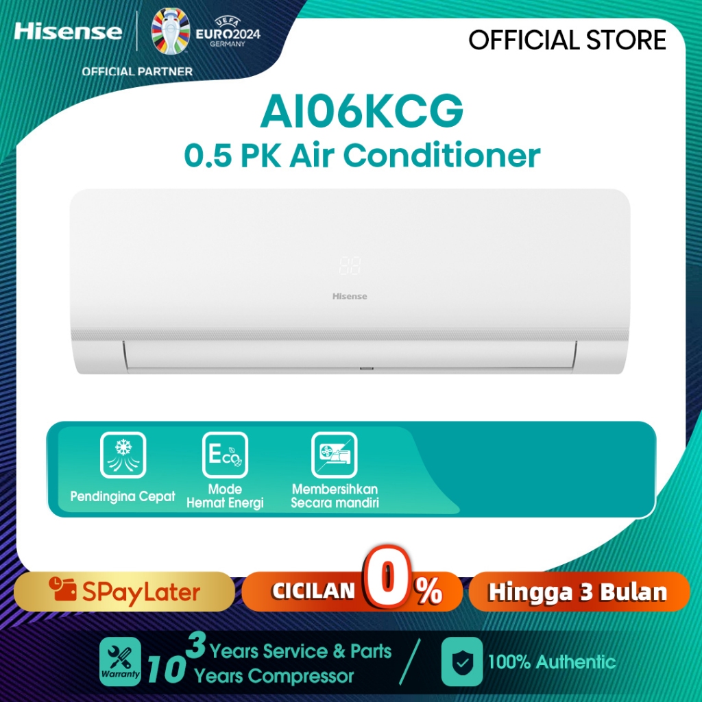 Hisense AC 1/2PK (0.5 PK) Inverter  - AI06KCG (Indoor+Outdoor Unit Only)