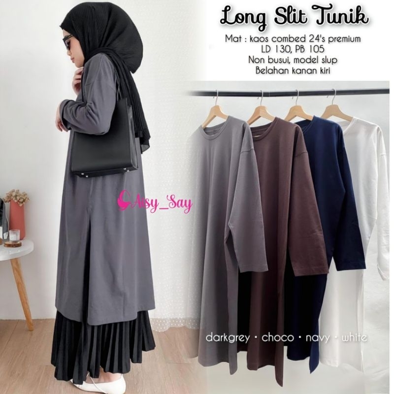 By Aisysay Cotton Slit Tunik Jumbo LD 130 Bahan Kaos Combed 24s Tebal-Long Slit Tunik Oversized Cott
