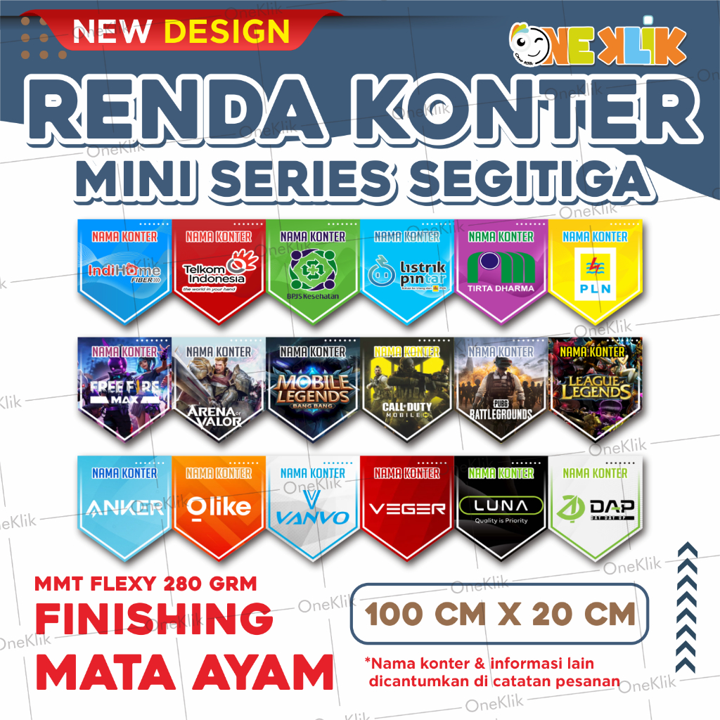 Flag Banner Renda Konter Segitiga  / Spanduk Renda Konter / Hiasan Konter Renda Mini Edition - Onekl
