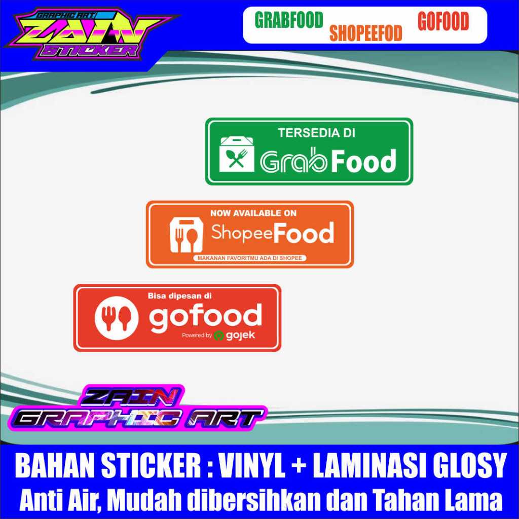 

stiker vinyl anti air ONLINE F0OD - G0 FOOD - GRAB F0OD - SHOPEE F0OD LANDSCAPE laminasi gloss