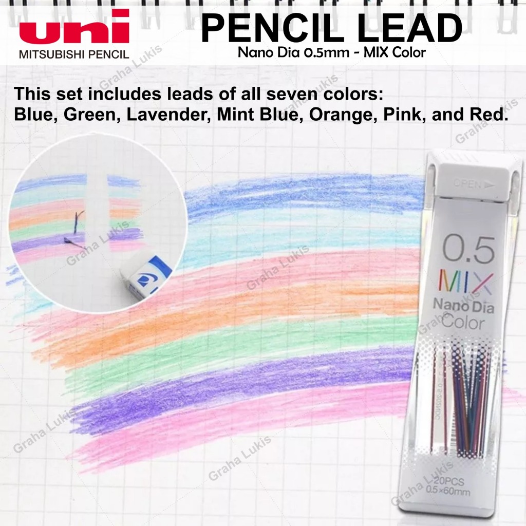 

Uni Nano Dia Pencil Lead 0.5 mm - Mix Color / Isi Pensil Mekanik 0.5
