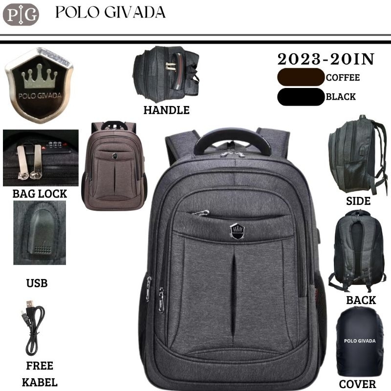 TAS RANSEL POLO GIVADA ORIGINAL . TAS LAPTOP / TAS PRIA / TAS KERJA / TAS SEKOLAH