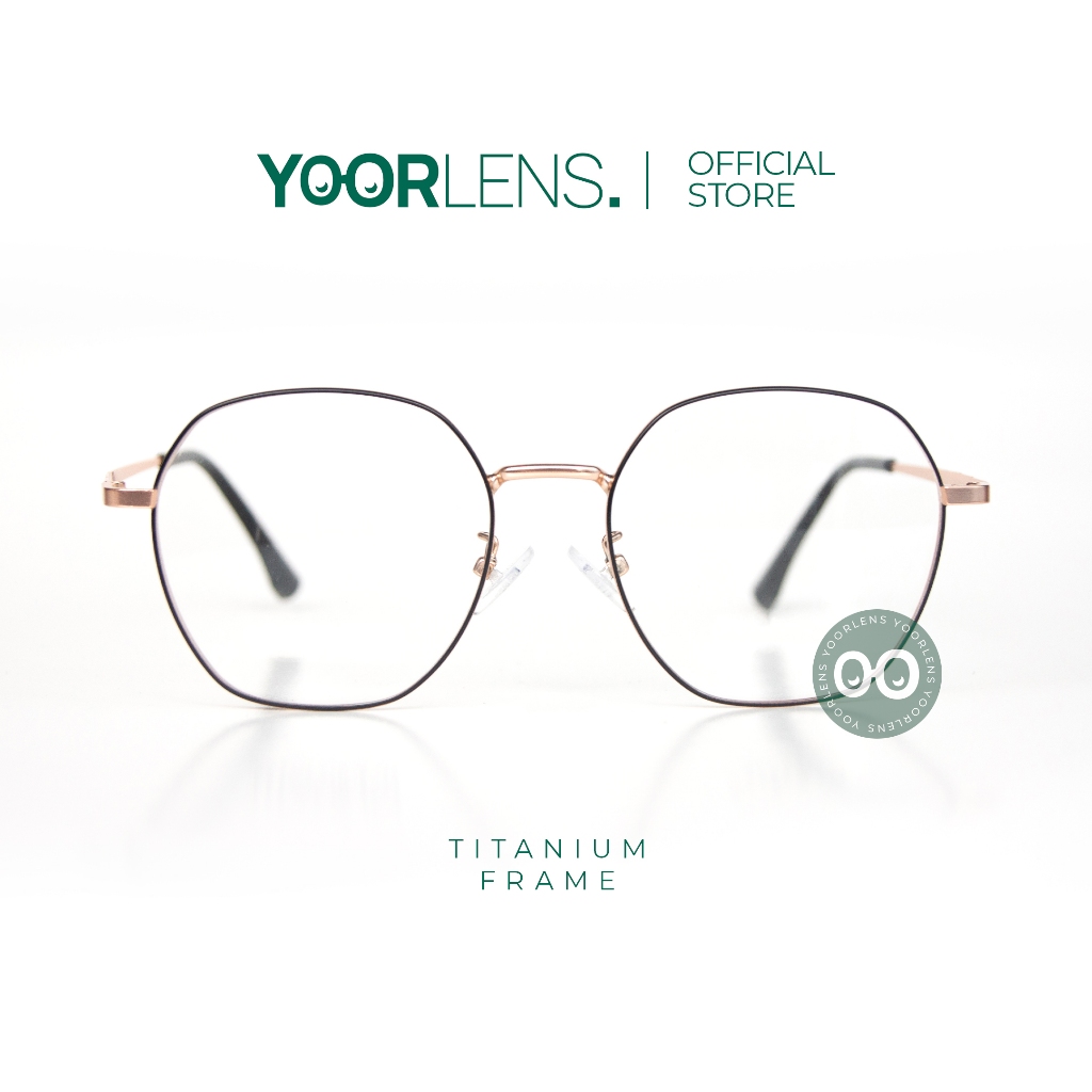 YOORLENS Kacamata Titanium Square Rose Gold Frame Korean Design YRTM-2