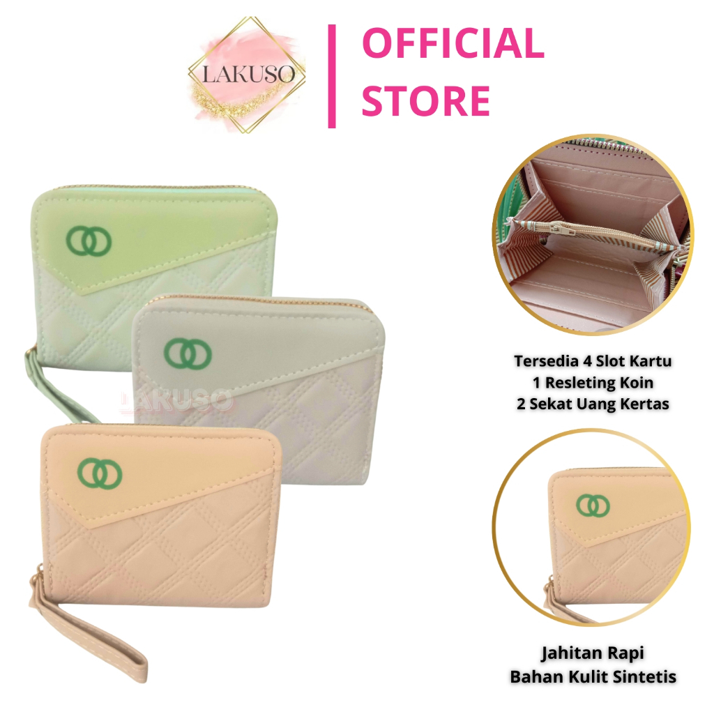 LAKUSO Dompet Resleting Koin Satu Kecil Wanita Bahan Kulit Sintetis #2221