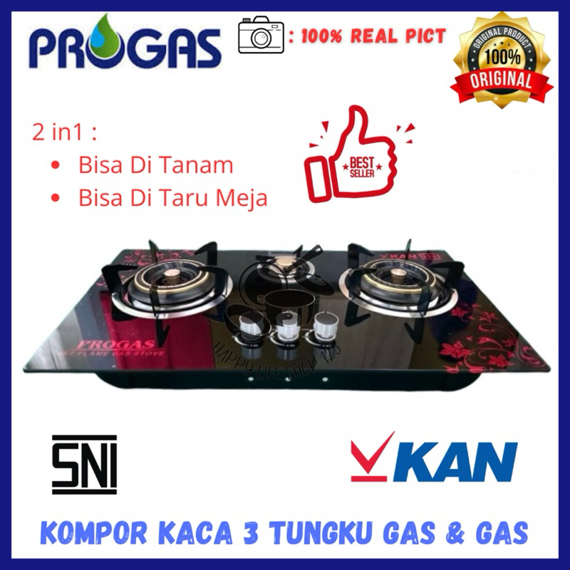 Kompor Tanam PROGAS 3 Tungku MIX BARA/Kompor Tanam PROGAS 3 Tungku Gas Gas