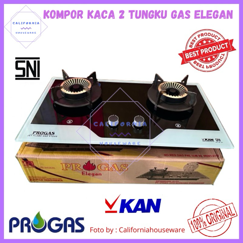Kompor Kaca Progas 2 Tungku ELEGAN / Kompor Tanam Kaca 2 Tungku Gas / Tungku Bisa Di Angkat
