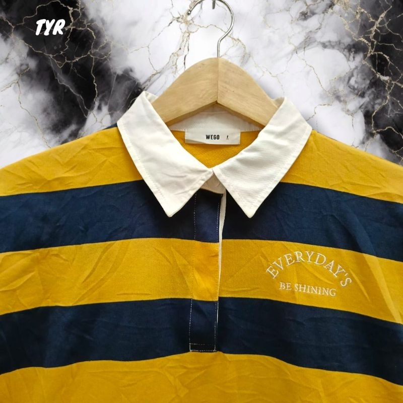 WEGO Kaos kerah Rugby, kaos kerah pria