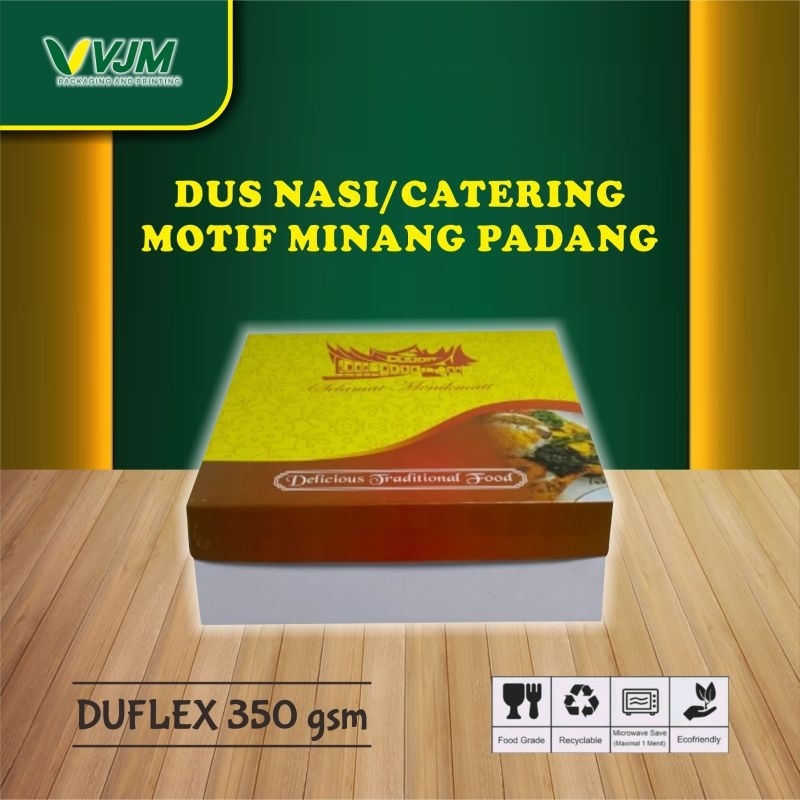 ISI 50 PCS Kotak Nasi Motif Minang Nasi Padang + Mika Ukuran 20 X 20 ,350 Gsm Foodgrade