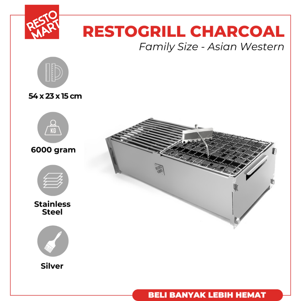 Alat Pemanggang / Panggangan BBQ / Rcgf 5.3 25 Resto Grill Charcoal Family Complete RESTOGRILL Stain