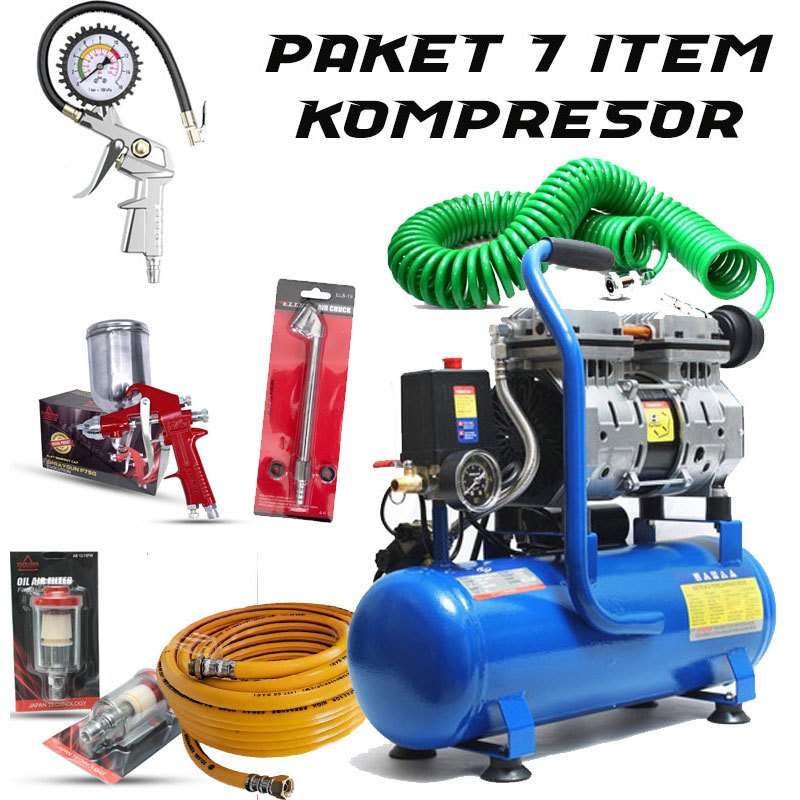 NEW PROMO MESIN paket Kompresor Angin / Kompresor Udara lengkap 7 ITEM tukang cat/bengkel motor mobi