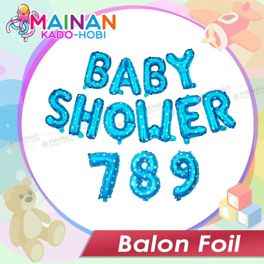 BALON FOIL HURUF ABJAD ALPHABETH A-Z DAN ANGKA 0-9 WARNA BIRU PERLENGKAPAN PESTA ULANG TAHUN BABY SH