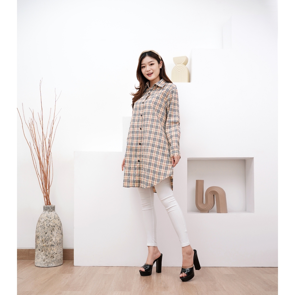 YohenShop Kemeja Tunik / Kemeja Tunik Wanita / Tunik Kotak-Kotak